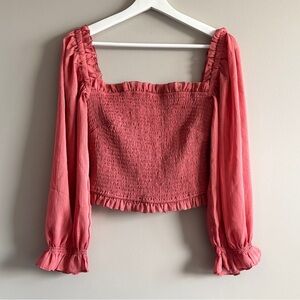 Astr Cropped Smocked Long Sleeve Blouse